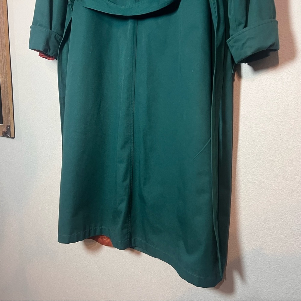Vintage Double Breasted Trench Coat Womens Teal Green Size 12 Lined Long Belted - Picture 7 of 15